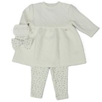 H13540: Baby Girls Bear Quilted 3 Piece Dress Outfit (0-9 Months)